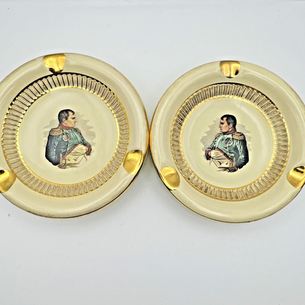 VTG Set Of 2 Limoges Napoleon Bonaparte Gold Trim Vintage Antique Ashtrays